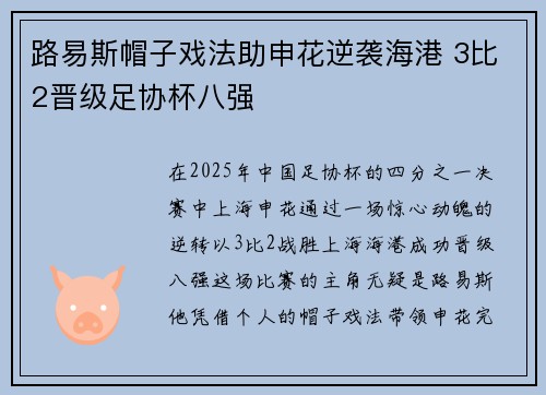 路易斯帽子戏法助申花逆袭海港 3比2晋级足协杯八强